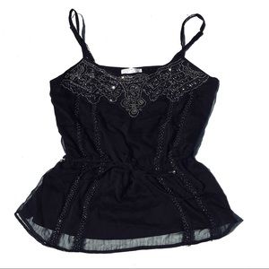 Do & be bead embroidered boho tank black